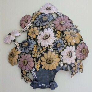 Vintage MCM Metal Enamel Toleware Tole Flower Floral Wall Hanging Cottagecore